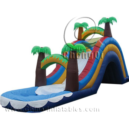 inflatable double splash water slide palm tree jungle
